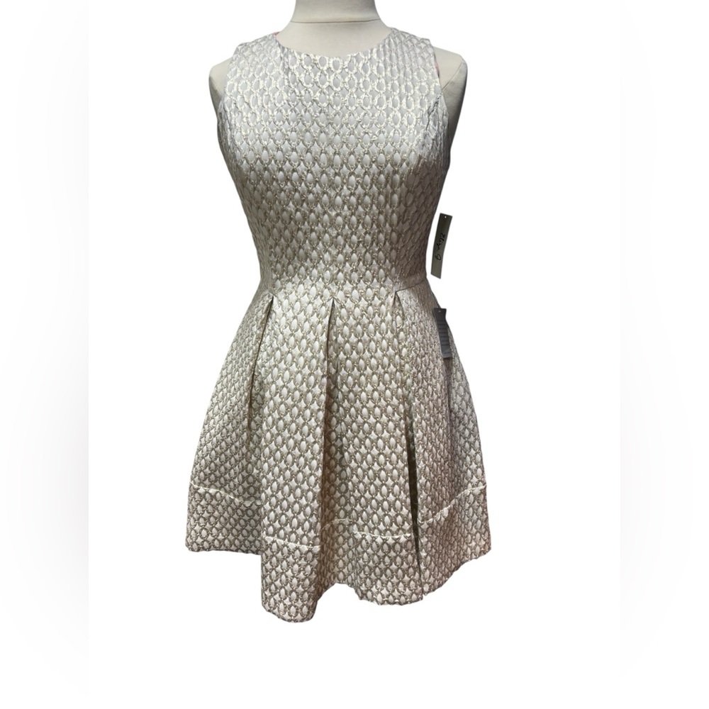 NWT Eliza J Metallic‎ Gold Jacquard Fit Flare Cocktail Dress   New #748